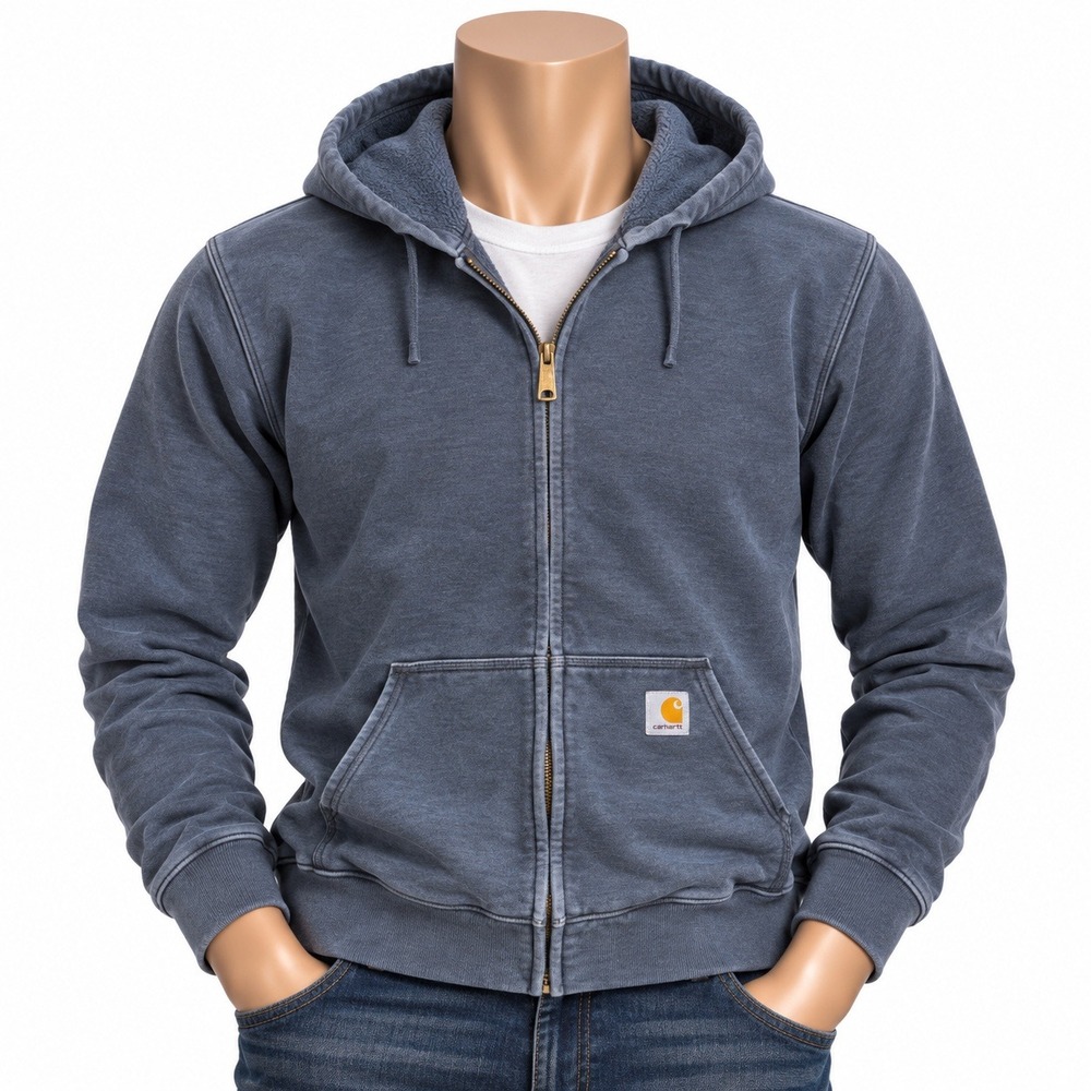 Carhartt Mens Original Fit Full Zip Hoodie Blue Gray Faded Fleece L Large